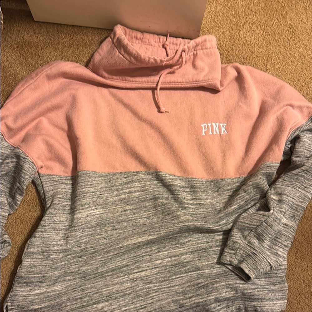 PINK Victoria's Secret Women's Cowl Neck Sweater - Pink and Gray